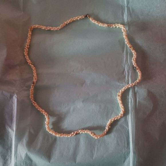 Freshwater Pearl Necklace Gold Tone & Green Beads - Picture 2 of 8